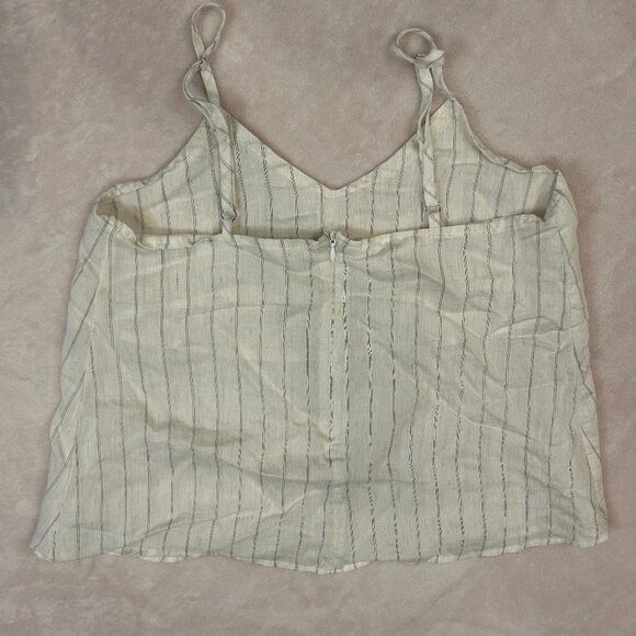 31 Fashion Linen Striped Cream Off White Set Long Sleeve Button Up Tank Top Crop - Picture 3 of 15